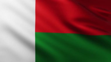 Madagaskar 'ın büyük bayrağı dalga desenleriyle rüzgarda dalgalanan tam ekran arka plan