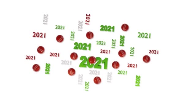 许多Cricket Balls 2021设计的反光镜头在白色背景上移动 — 图库视频影像