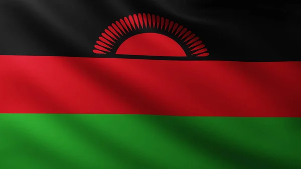 Stor Flagga Malawi Fullskärmsbakgrund Vinden Med Vågmönster — Stockfoto