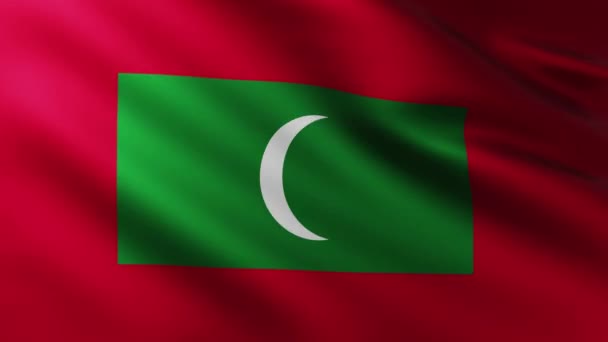 Stor Flagga Maldiverna Öarna Fullskärmsbakgrund Fladdrar Vinden Med Vågmönster — Stockvideo