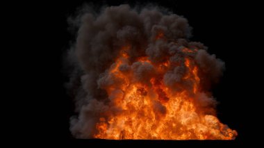 Yoğun Yoğun Yoğun Yağ Ateşi 'nin üzerinde koyu siyah duman yükseliyor ve merkezinde parlak alevler var.
