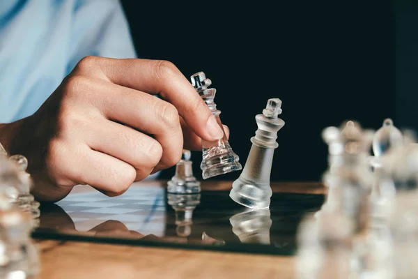 Businessman Playing Chess Game Business Strategy Planning Concept — Stock Photo, Image