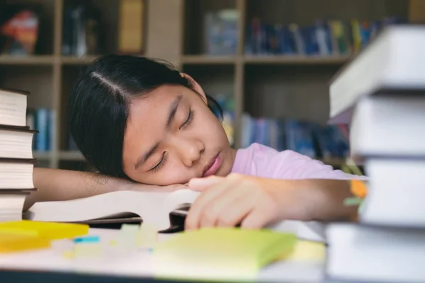 Education Concept Girl Reading Writing Homework Library School Seft Study — Stock Photo, Image