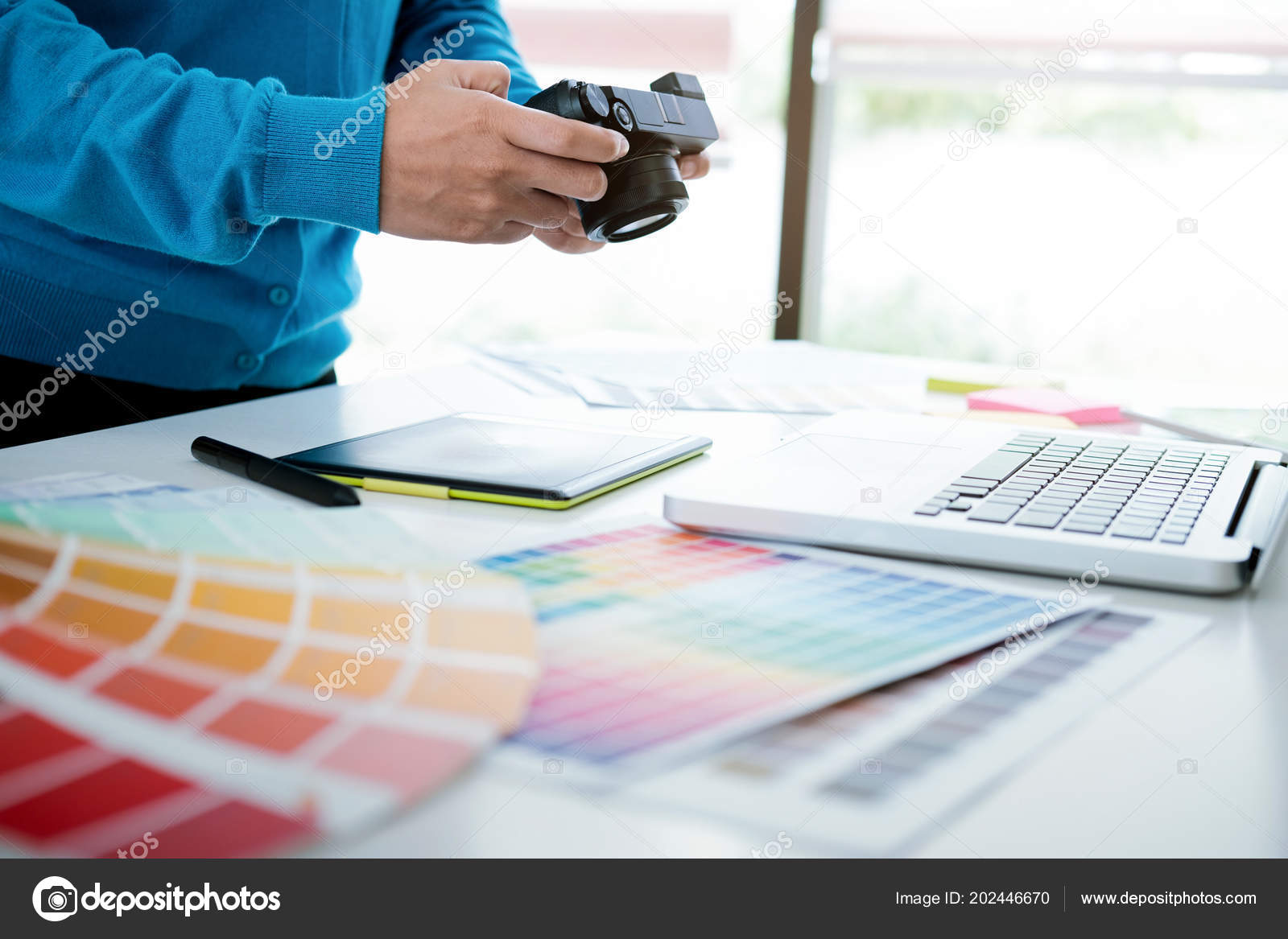 Graphic Designer Photographer Working Computer Used Graphics Tablet ⬇ ...