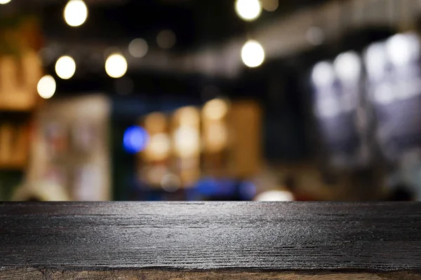 Пустая Деревянный Стол Настоящего Продукта Кофейне Безалкогольный Напиток Бар Размытый — стоковое фото