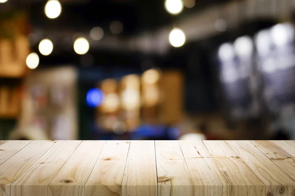 Mesa Madeira Vazia Para Produto Presente Café Bar Refrigerantes Desfoque — Fotografia de Stock