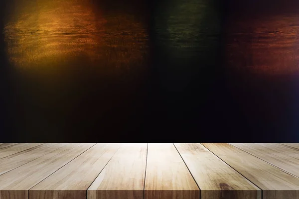 Wooden table with blur night bokeh background. — 스톡 사진
