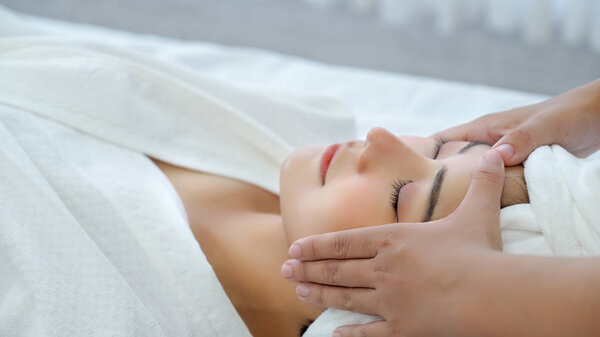 Leisure asian young woman in spa salon.