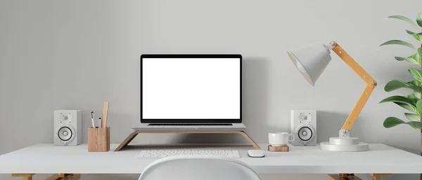 Workspace Mockup Blank Screen Laptop Computer Rendering — Stock Photo, Image