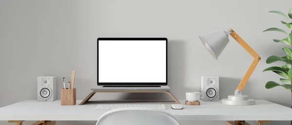 Werkruimte Met Mockup Blanco Scherm Laptop Computer Weergave — Stockfoto