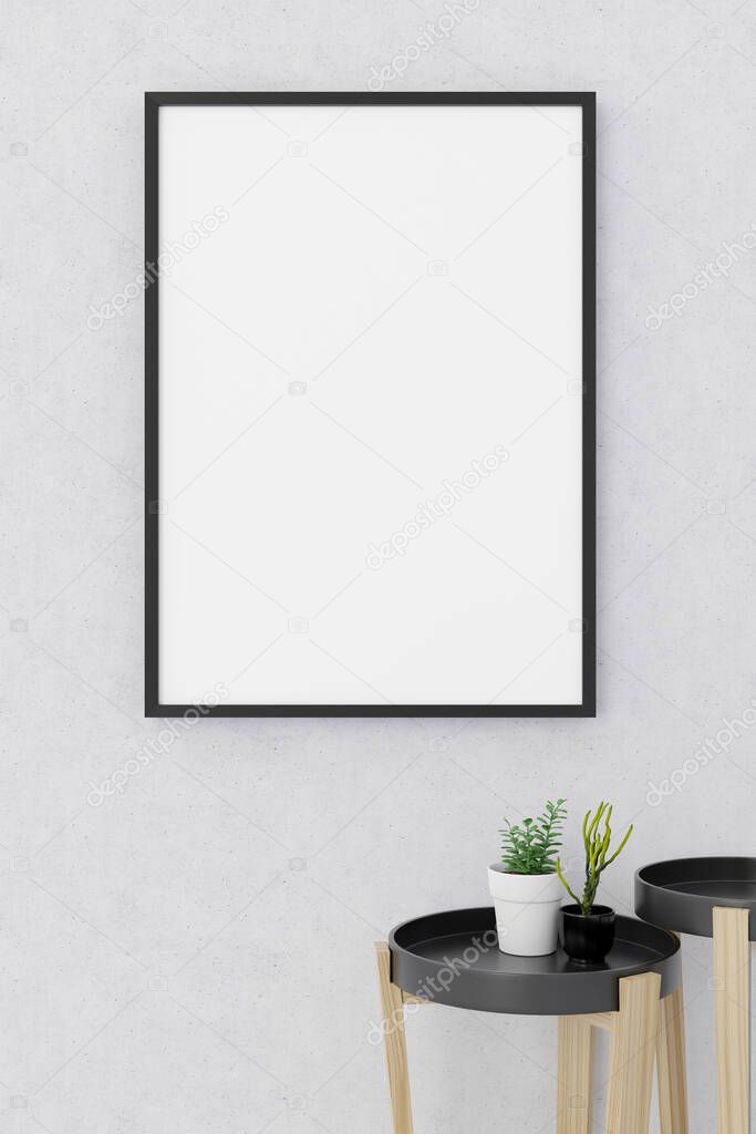Portrait Poster Frame Mockup on the concrete cement wall minimalism style.