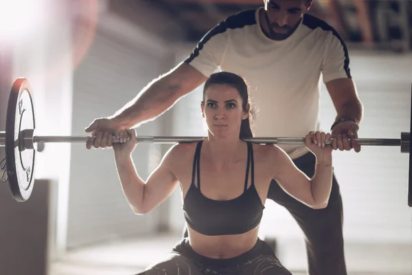 Young Muscular Woman Doing Cross Workout Personal Trainer — Stock Photo, Image