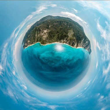 Dağlar ve deniz kenarı, Nydri defne, ada, Lefkada, Yunanistan ile gezegenin küresel panorama 