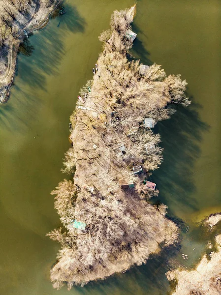 Veduta Aerea Degli Alberi Ghiacciati Sull Isola Fluviale — Foto Stock