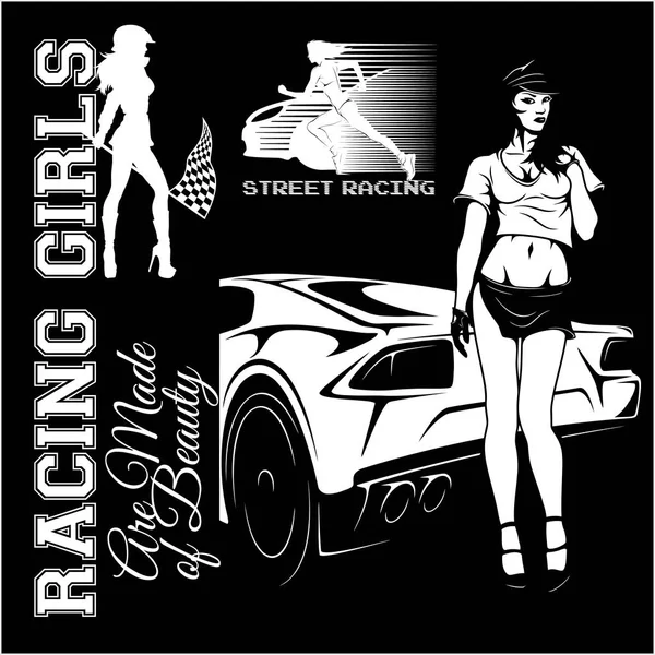 Street Racing. Sexy sport girl and sport car. Auto Motor Racing