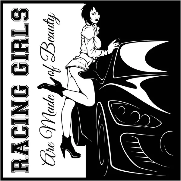 Street Racing. Sexy sport girl and sport car. Auto Motor Racing