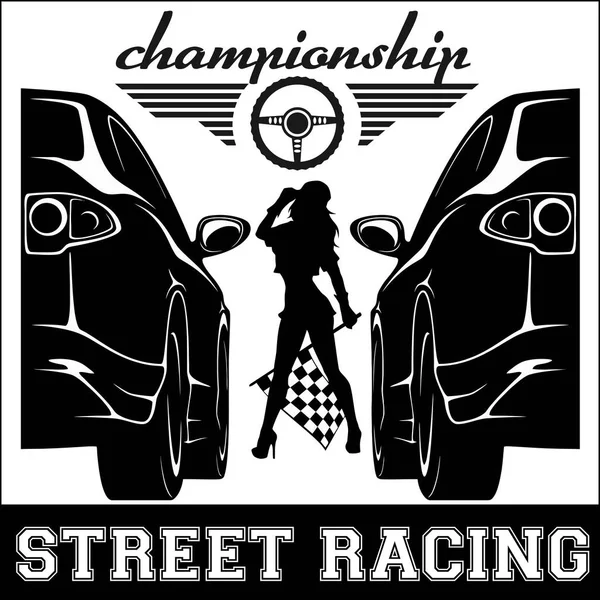 Street Racing. Sexy sport girl and sport car. Auto Motor Racing