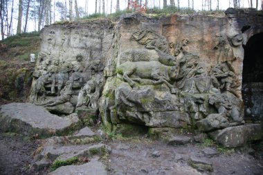 Kuks, Çek Cumhuriyeti - Aralık 25.2017: Saint Hubert Grotto, hayvanlar hamisi. Beytüllahim'e Matthias Braun'un doğuş, Aralık 25.2017 Kuks, Çek Cumhuriyeti gidiş üç Kral tasvir eden kısma