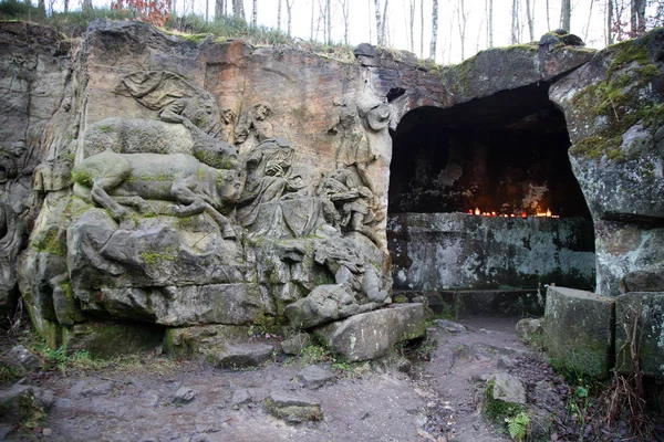 Kuks Tjeckien Grottan Saint Hubert Beskyddare Djur Relief Föreställande Tre — Stockfoto