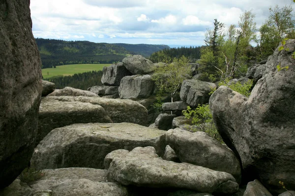 폴란드의 산맥에 첼리니에크 바위들 이었습니다 스토우 공원은 명소이다 — 스톡 사진