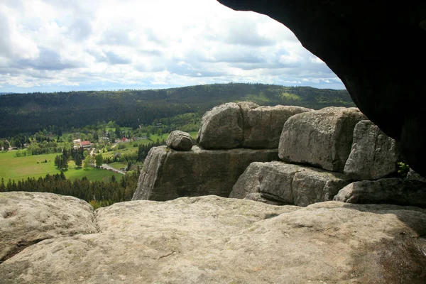 Formação Rochosa Szczeliniec Wielki Nas Montanhas Stolowe Gama Sudeten Polónia — Fotografia de Stock