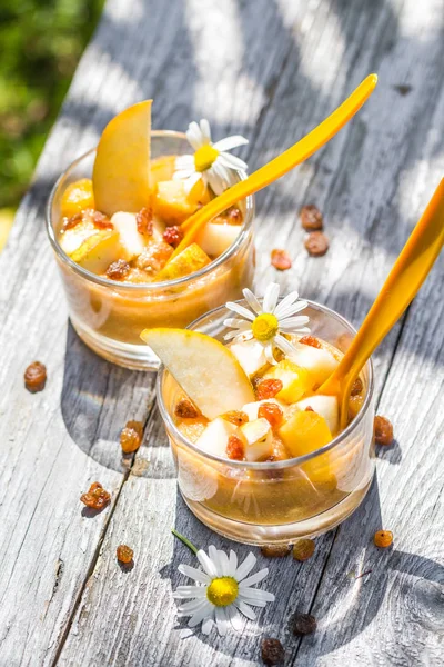 Leckere Dessertfrüchte Frucht Smoothie Mit Rosinen — Stockfoto