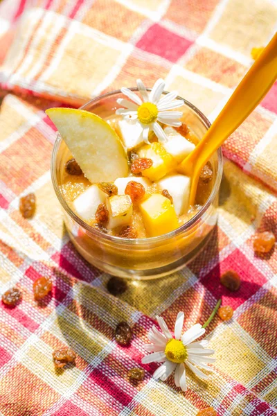 Tasty dessert fruit smoothie raisins — Stock Photo, Image