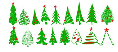 kenar topları ile stilize yeşil ağaç ayarlayın. Vektör