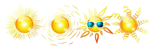 Güneş bir nesnedir. Farklı güneşler kümesi. Vektör çizimi — Stok Vektör