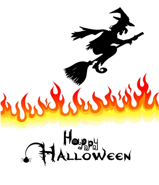 La silueta de una bruja volando sobre una escoba. Feliz Halloween. Ilustración vectorial — Vector de stock