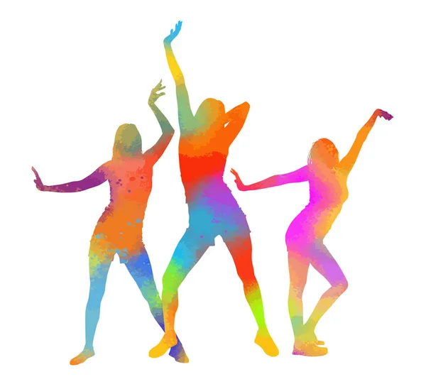 Dans eden kızların silueti çok renklidir. Vektör — Stok Vektör