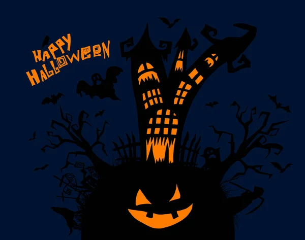 Joyeux Halloween. Un château d'horreurs avec des fantômes. Illustration vectorielle — Image vectorielle