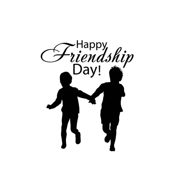 Running children hold hands. Happy Friendship Day. Vector illustration — Stock Vector