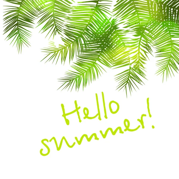 Hintergrund sind Palmenblätter. Hallo Sommer. Vektorillustration — Stockvektor