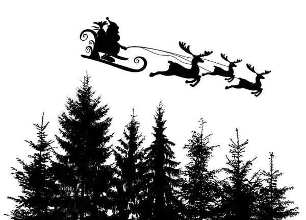 Silueta Santa Claus Trineo Con Ciervos Feliz Navidad Vector — Archivo Imágenes Vectoriales