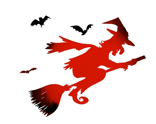 Die Silhouette einer Hexe, die auf einem Besen fliegt. fröhliches Halloween. Vektorillustration — Stockvektor