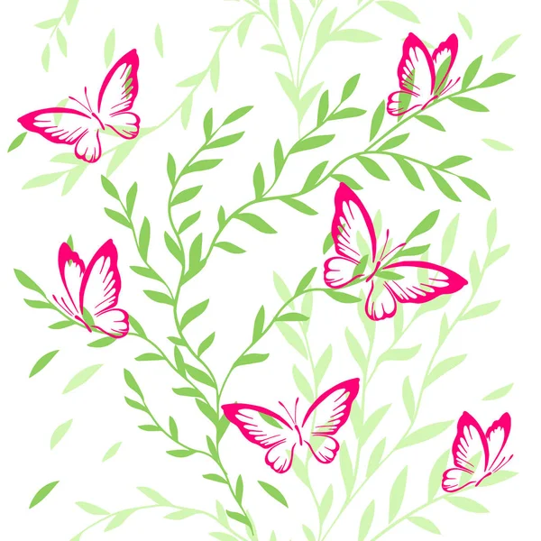 El fondo sin costuras son ramitas elegantes con mariposas. Vector — Archivo Imágenes Vectoriales