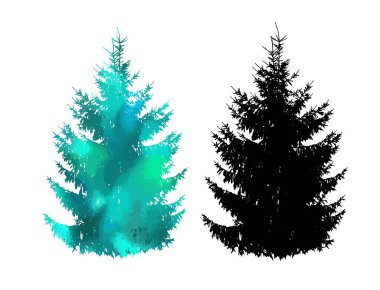 Noel ağacı silueti doğaldır. Vektör çizimi