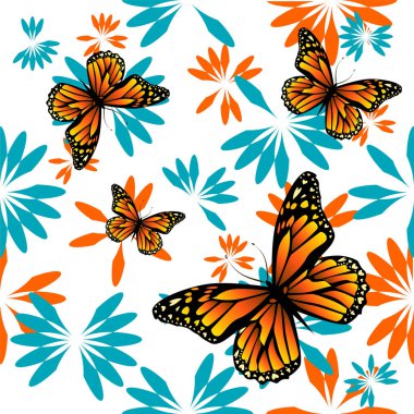 Kelebekler ile sorunsuz bir çiçek arka plan. Vektör çizimi