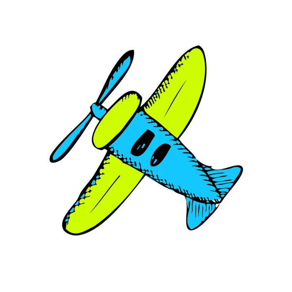 Un dibujo de un avión infantil. Ilustración vectorial — Vector de stock