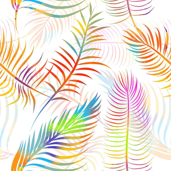 Бесшовный фон из пальмовых разноцветных листьев. Векторная иллюстрация — стоковый вектор