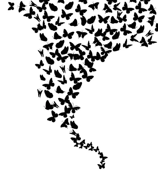 Muitas borboletas voadoras. Padrão de borboletas abstratas. Ilustração vetorial — Vetor de Stock