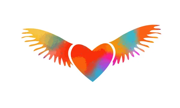 Un cœur multicolore avec des ailes. Illustration vectorielle — Image vectorielle