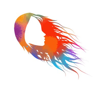 Çok renkli saçlı bir kızın yüz profili. Vektör çizimi