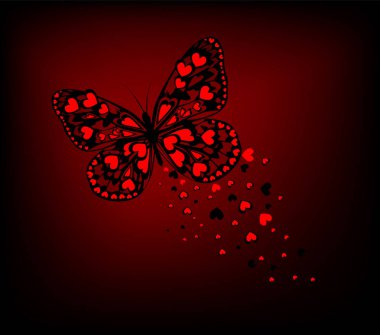 Kalplerden soyut güzel kelebek. Sevgililer günün kutlu olsun. Vektör çizimi