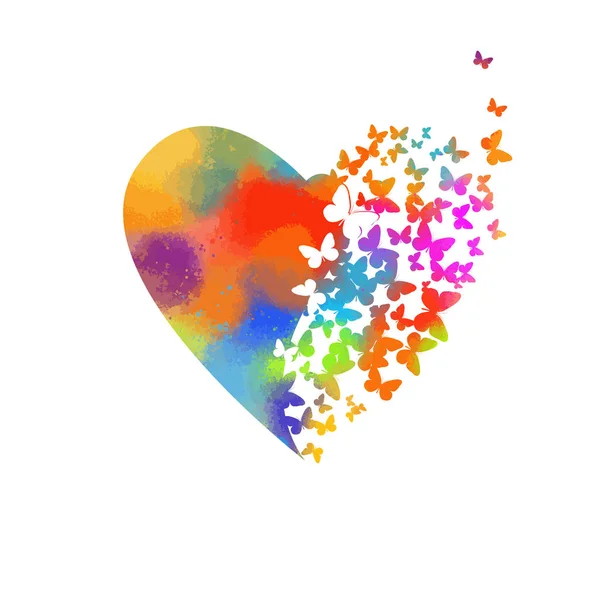 Abstrakte bunte Herzen von Schmetterlingen. Glücklicher Valentinstag. Vektorillustration — Stockvektor