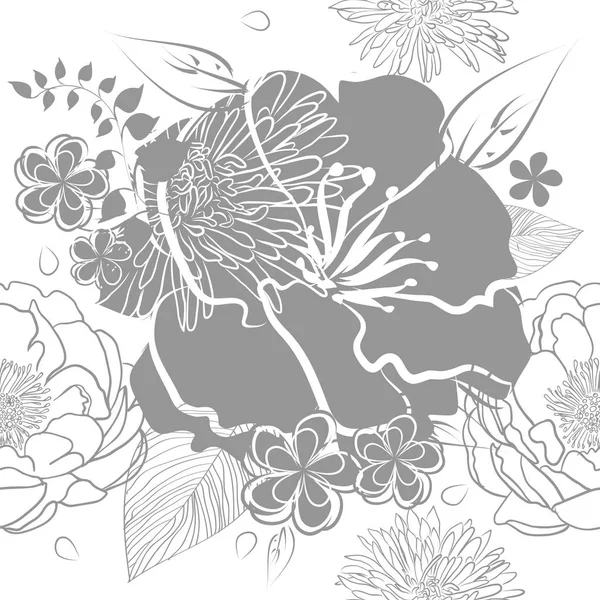 モノクロの花のシームレスな背景。ベクトルイラスト — ストックベクタ