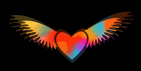 Un corazón multicolor con alas. Ilustración vectorial — Archivo Imágenes Vectoriales