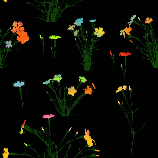 Sömlösa mönster flerfärgade nejlikor blommor. Vektor illustration — Stock vektor