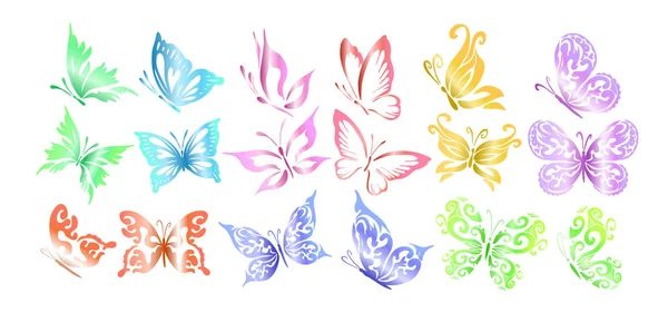 A set of logo butterflies. A butterfly logo made of patterns. Vector illustration. — Stock Vector